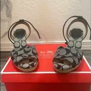 Grey signature logo Coach Henley Wedge Sandals Ankle Strap size 6